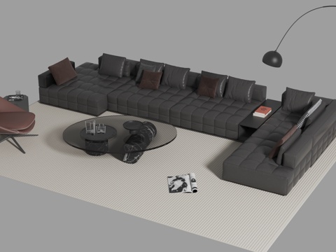  意式皮皮革沙发茶几组合3d模型 