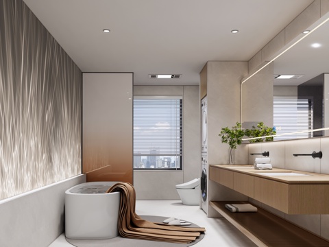 现代卫生间_干湿分离卫生间_卫生间_洗手台_马桶su模型