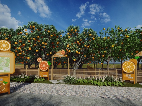 现代柑橘果园指示牌橘园导视牌橙子采摘园标识su模型
