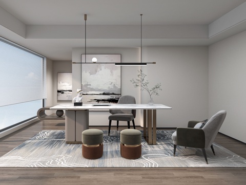  现代书房 书桌椅组合3d模型 