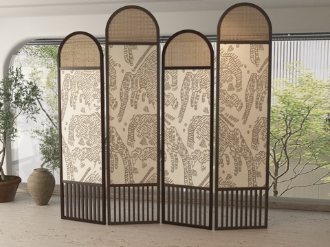 复古屏风隔断su模型