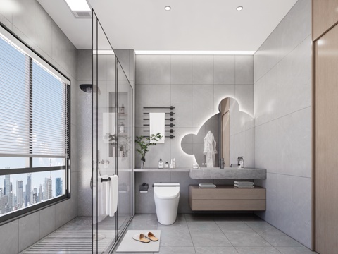 现代卫生间_干湿分离卫生间_现代卫生间_马桶_淋裕_洗漱区su模型