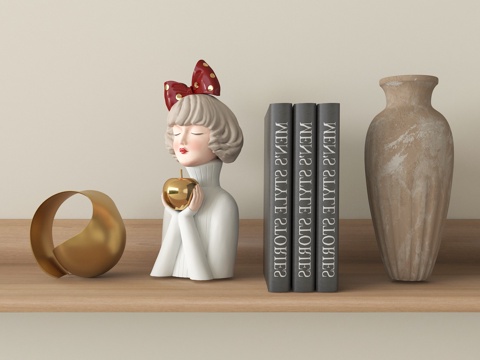 现代饰品摆件组合 陶罐su模型