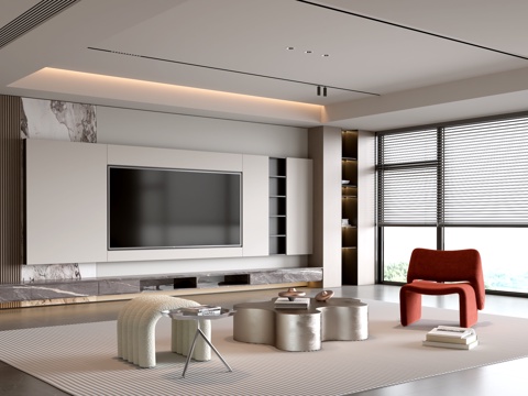  意式客厅 现代客厅 电视背景墙 电视柜 客厅背景 沙发茶几组3d模型 