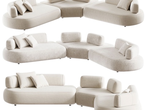  现代奶油风布艺组合转角沙发3d模型 