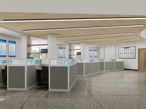  公共办公区3d模型 