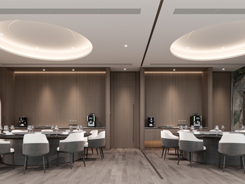  酒店包厢 餐厅包房 包厢 圆餐桌 餐桌椅 单椅 单人沙发3d模型 