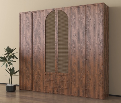 侘寂中古风藤编衣柜 实木su模型