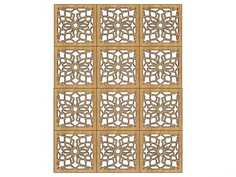 实木屏风 屏风 屛风隔断 隔断su模型