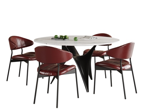 现代餐桌椅 餐椅 圆形餐桌su模型