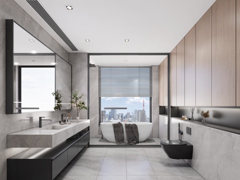 现代简约卫生间_干湿分离卫生间_现代卫生间_简约卫生间_马桶su模型