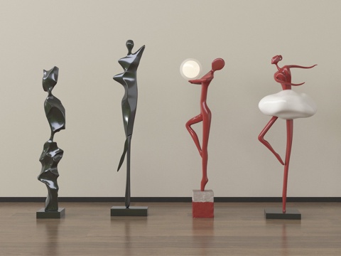 现代人物雕塑 雕塑摆件 落地摆件su模型