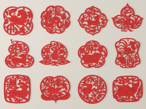 中式剪纸 窗花su模型