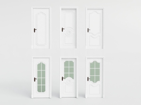 现代简约室内门 白色室内门 卧室门 雕花面板室内门​​ ​​su模型