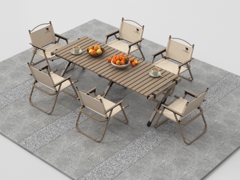 现代户外休闲桌椅组合 露营桌椅 折叠桌椅su模型