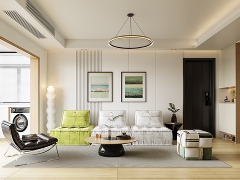  现代客餐厅厨房3d模型 