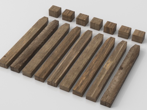 现代老木头 木头柱子 旧木方 木材 木梁su模型