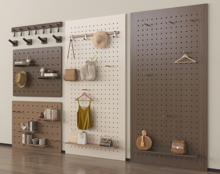 现代洞洞板 墙饰挂件 墙饰板 置物架su模型