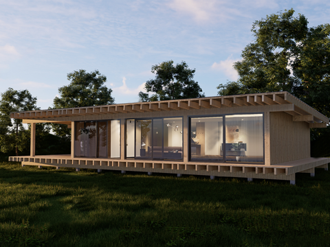 原木简约木屋 现代户外木屋度假su模型