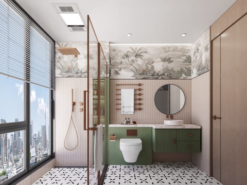 现代卫生间_现代卫生间_干湿分离卫生间_洗手台_马桶_淋浴su模型