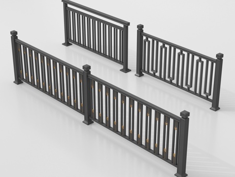 现代围栏护栏 铁艺栏杆 扶手su模型