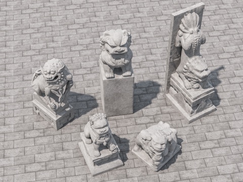  中式抱鼓石 门墩 石墩 门枕石 门座 镇门石 门台 石雕 庭3d模型 