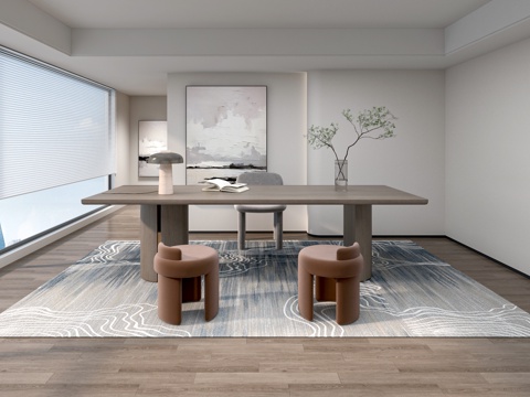  现代书房 书桌椅组合3d模型 