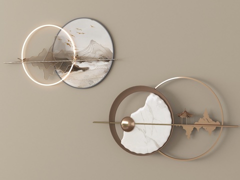 新中式墙饰挂件 立体墙饰su模型