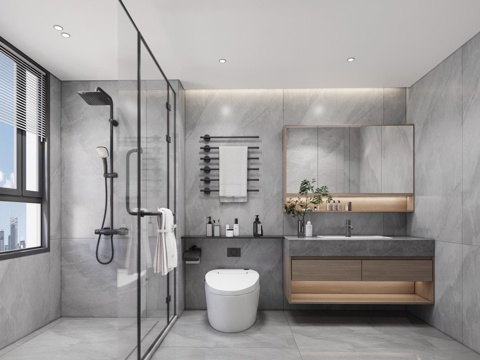 现代简约卫生间_干湿分离卫生间_现代卫生间_马桶_淋浴su模型