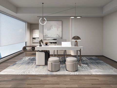  现代书房 书桌椅组合3d模型 