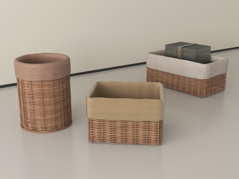 现代藤编收纳篮 收纳筐su模型