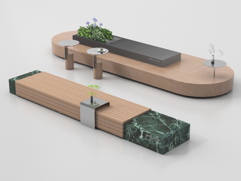 现代户外景观座椅 户外吧台吧椅 木材长条形su模型