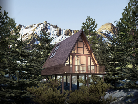 现代木屋民宿  度假木屋 度假屋su模型