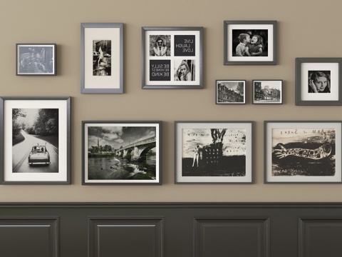 现代相框 画框 复古照片墙su模型