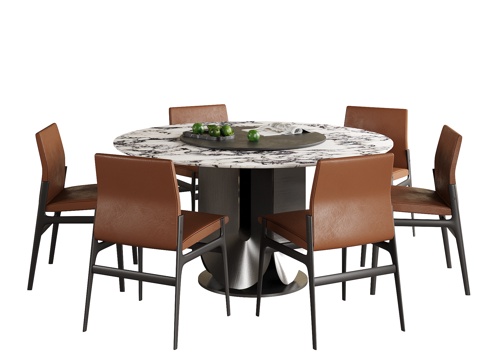 现代餐桌椅 圆形餐桌 餐椅su模型