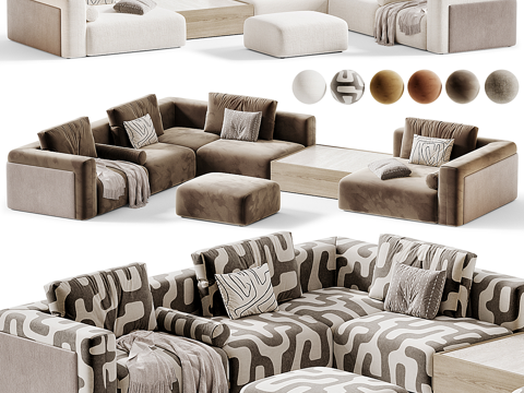  现代意式 Turri 布艺组合休闲沙发3d模型 