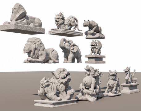  中式抱鼓石 门墩 石墩 门枕石 门座 镇门石 门台 石雕 庭3d模型 