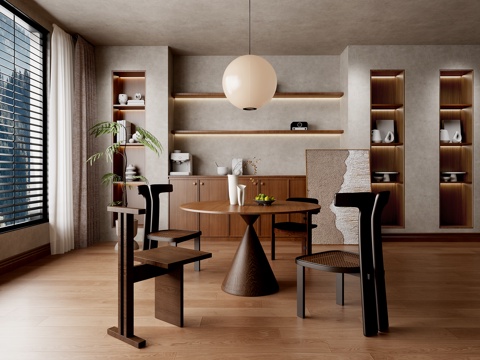  现代中古风餐厅3d模型 