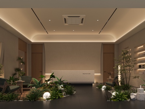  美容医院 皮肤管理医院 生活美容SPA 单人沙发 植物 落地3d模型 