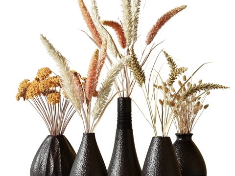  干花 干支 花瓶3d模型 