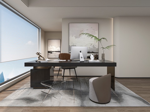  现代书房 书桌椅组合3d模型 