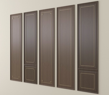 现代木饰面护墙板 墙饰板 木饰面背景墙su模型