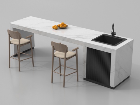 现代岛台餐桌椅 中岛台su模型