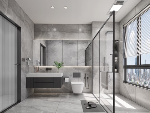 现代卫生间_干湿分离卫生间_卫生间_马桶_淋裕_su模型