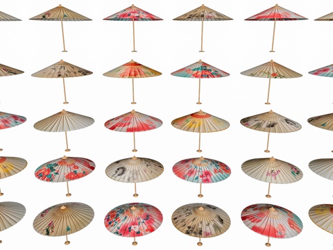 新中式油纸伞 老式古风伞 中式摆件组合 雨伞纸伞 装饰伞油纸su模型