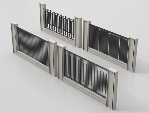 现代围栏护栏 围墙 别墅围墙 小区围墙su模型