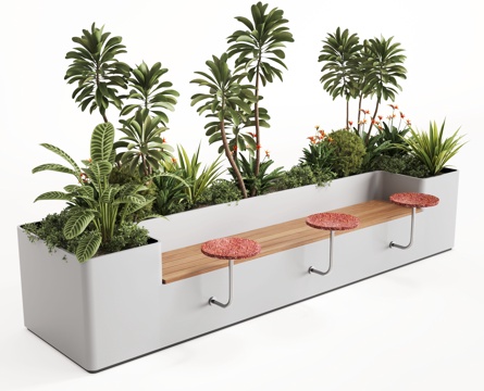 现代户外休息凳 户外椅 户外长椅组合 休闲异形座椅su模型