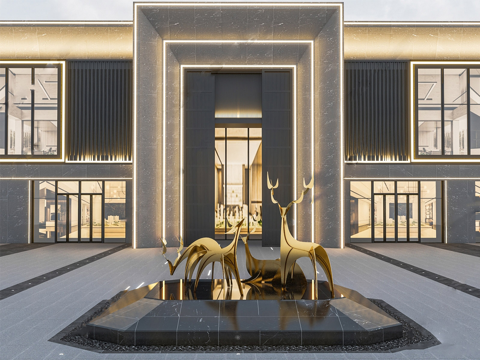 现代雕塑小品 鹿 麋鹿 商业雕塑su模型