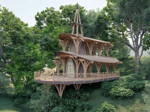 现代森林木屋 树屋su模型