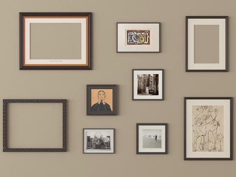 现代相框 画框 照片墙 挂画su模型